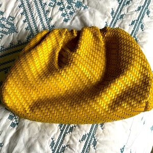 Anthropologie yellow basket weave clutch